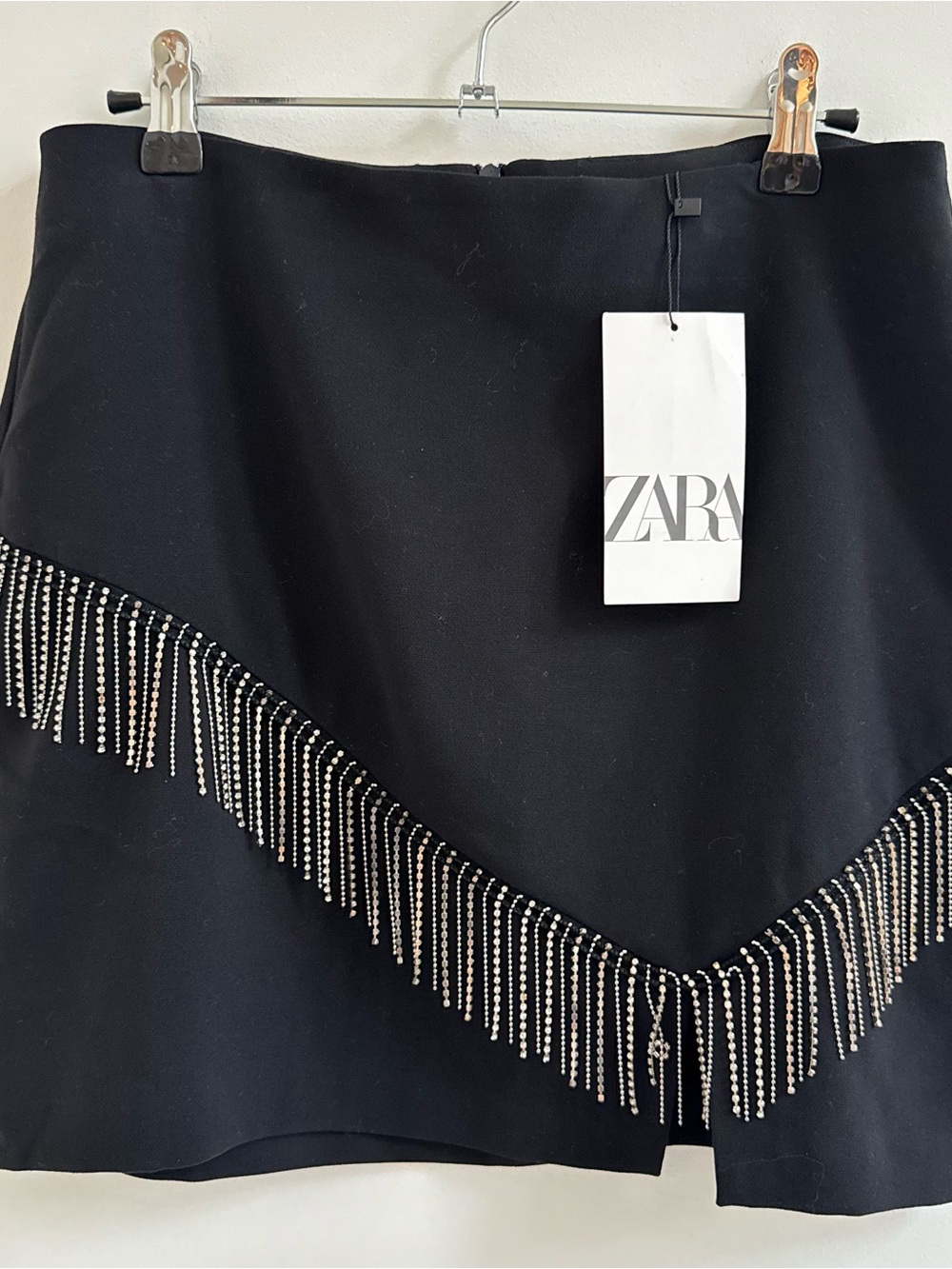 Zara Black Mini Skirt with Silver Fringe